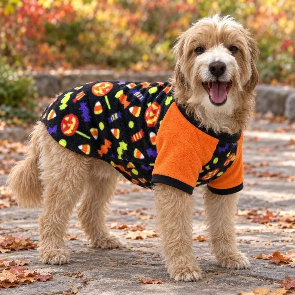 Halloween Dog Clothes Lot 2 Sweater Fleece Costume M L Candy Bad to Bone
